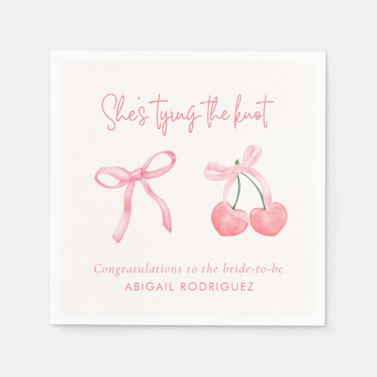 Ze is het knopen van de Roze Coquette Vrijgezellen Servet (Voorkant)