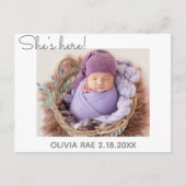 Ze is hier! Hij is hier! Eenvoudig Modern bedankt Aankondigingskaart (Voorkant)