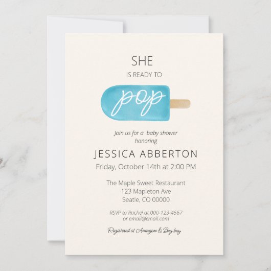 Ze is klaar om Pop Popsicle Baby shower Kaart (Voorkant)