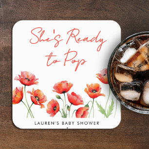 Ze is klaar om Poppy Flower Spring Baby shower te Vierkante Kartonnen Onderzetter