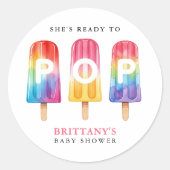 Ze is klaar om Popsicle Summer Baby shower te Popp Ronde Sticker (Voorkant)