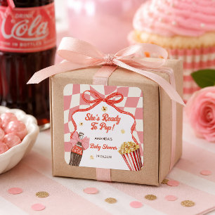 Ze is klaar om te knallen Soda Cola Retro Roze Bab Vierkante Sticker