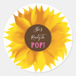 Ze is klaar om zonnebloemstickers te Poppen Ronde Sticker