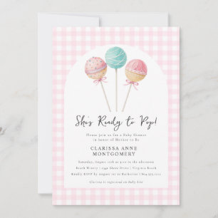 Ze is klaar voor de Pop Cake Baby shower Invitatio Kaart