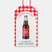 Ze is klaar voor de Pop van frisdrank geplakt rood Cadeaulabel (Voorkant)