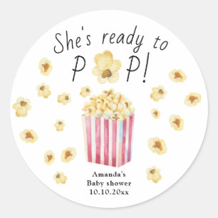 Ze is klaar voor de Pop van Waterverf Popcorn Baby Ronde Sticker