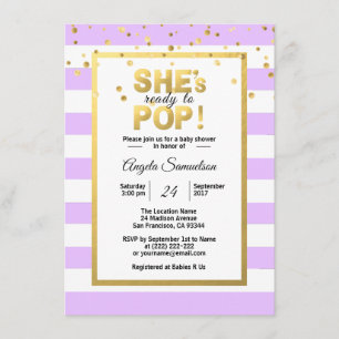 Ze is klaar voor POP Gold Lavender Baby shower Kaart
