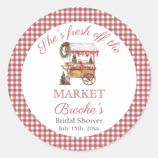 Ze is net van de markt Kerst Bruidscadeau Ronde Sticker (Voorkant)