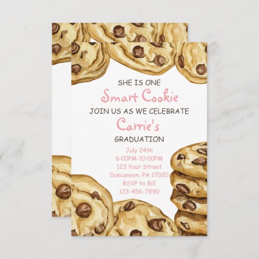 Ze is One Smart Cookie Afstuderen Invitation Kaart (Voorkant / Achterkant)