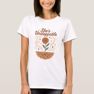 Ze is onstuitbaar feministische retro glans bloem t-shirt