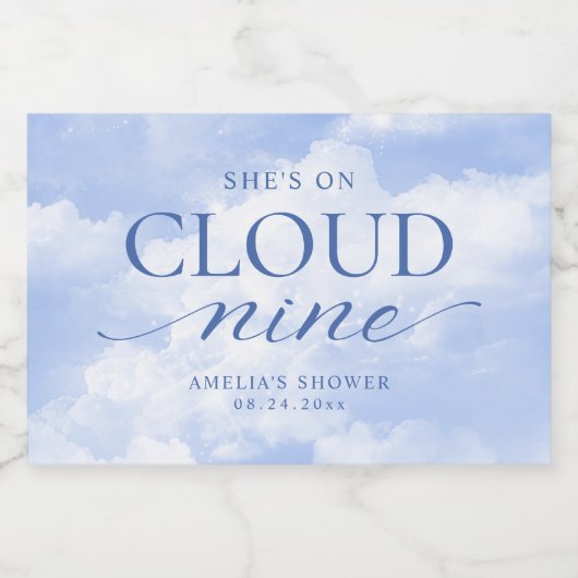 Ze is op wolk negen blauwe bruids douche sparkling wijnetiket (Enkel label)