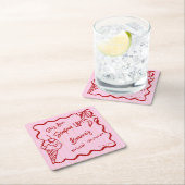 Ze is opgepakt gegolfde rand schets bruids- vierkante kartonnen onderzetter (Insitu)