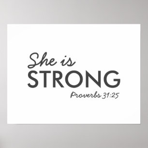 Ze is sterk Proverbs 31:25 Christelijk geloof Poster
