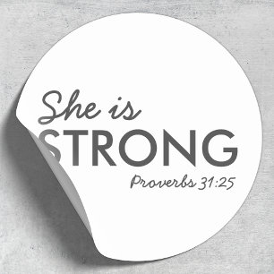 Ze is sterk Proverbs 31:25 Christelijk geloof Ronde Sticker