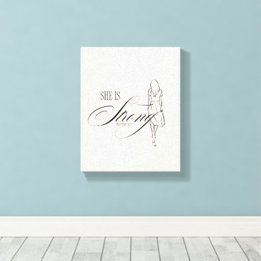 Ze is sterk Spreuken 31:25 Canvas Afdruk (Insitu (Houten vloer))