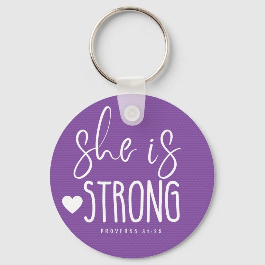 Ze is Sterke Proverbs Sleutelhanger van 31:25 Meta (Voorkant)