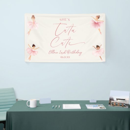 Ze is Tutu Schattigee Roze Ballerina 2e verjaardag Spandoek (Beurs)