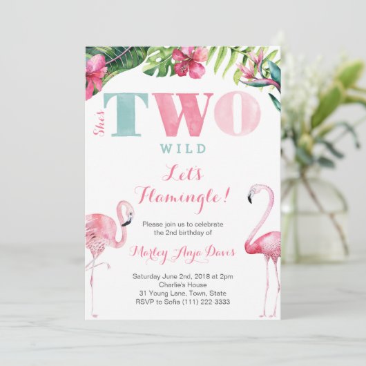 Ze is TWEE wilde Kaarten van Flamingo Party (Staand voorkant)