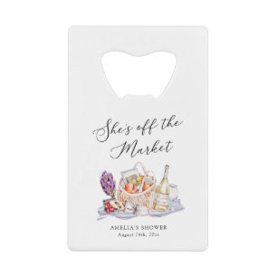 Ze is van de markt Boerenbruiloft Bridal Shower Kredietkaart Flessenopener