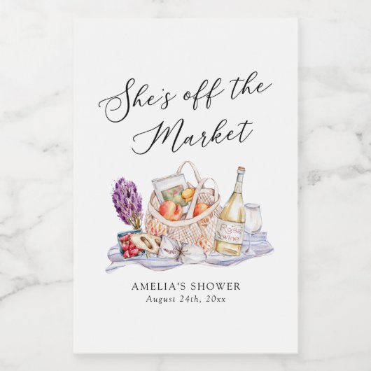 Ze is van de markt Boerenbruiloft Bridal Shower Wijn Etiket (Enkel label)