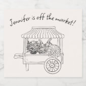 "Ze is van de markt" Hand Getekende Bruidsdouche Sparkling Wijnetiket (Enkel label)