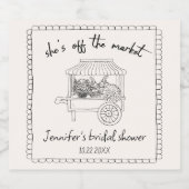 "Ze is van de markt" Hand getrokken Vrijgezellenfe Sparkling Wijnetiket (Enkel label)