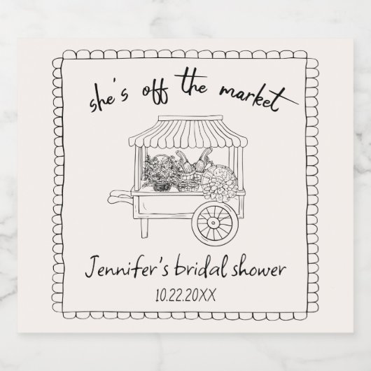 "Ze is van de markt" Hand getrokken Vrijgezellenfe Sparkling Wijnetiket (Enkel label)