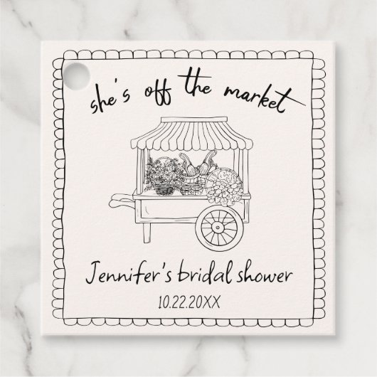 "Ze is van de Markt" Handgetekende Bruidscadeaufee Bedankjes Labels (Voorkant)