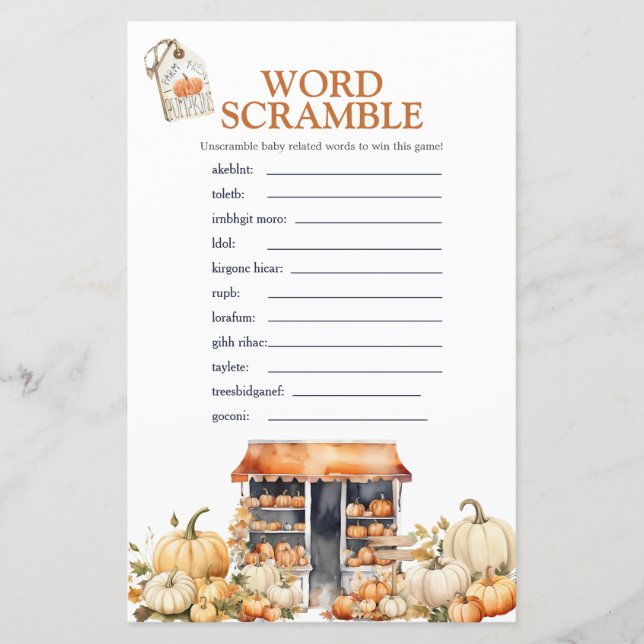 Ze is van de markt Herfst pompoen woord scramble (Voorkant)