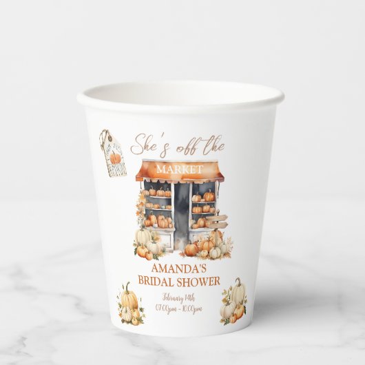 Ze is van de markt Houten Pompoen Bruidsdiner Papieren Bekers (Voorkant)