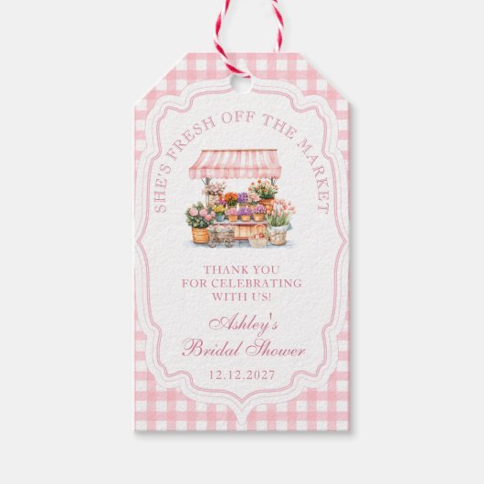 Ze is vers van de markt Bloemen Vrijgezellenfeest Cadeaulabel (Voorkant)