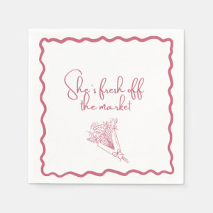 "Ze is vers van de markt" bloemstuk  Servet