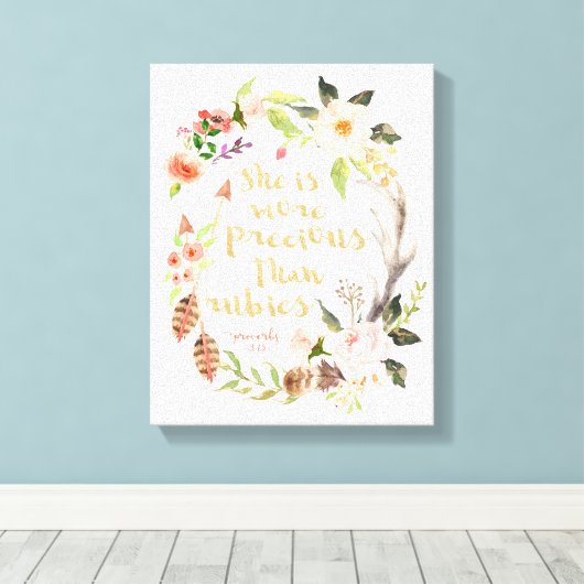 Ze is waardevoller dan Rubies Wall Art Canvas Afdruk (Insitu (Houten vloer))