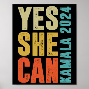 Ze kan kamala 2024 retro kleuren poster