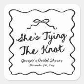 Ze Knoopt De Knoop Wispelturige Boog Bruidsdouche Vierkante Sticker (Voorkant)