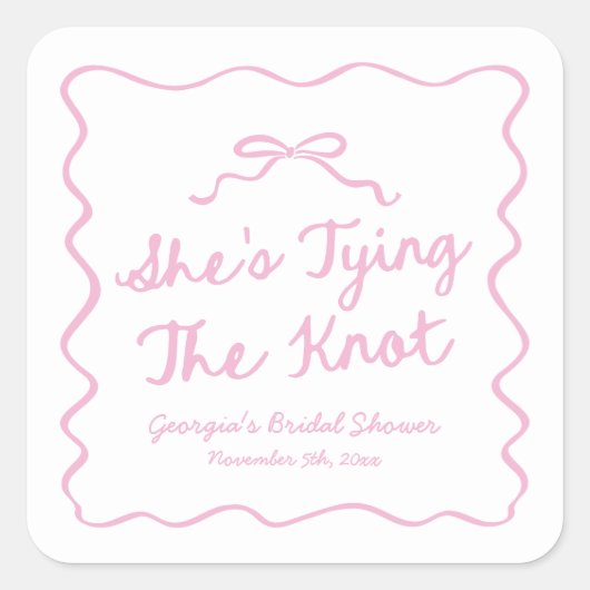 Ze Knoopt De Knoop Wispelturige Boog Bruidsjurk Sh Vierkante Sticker (Voorkant)