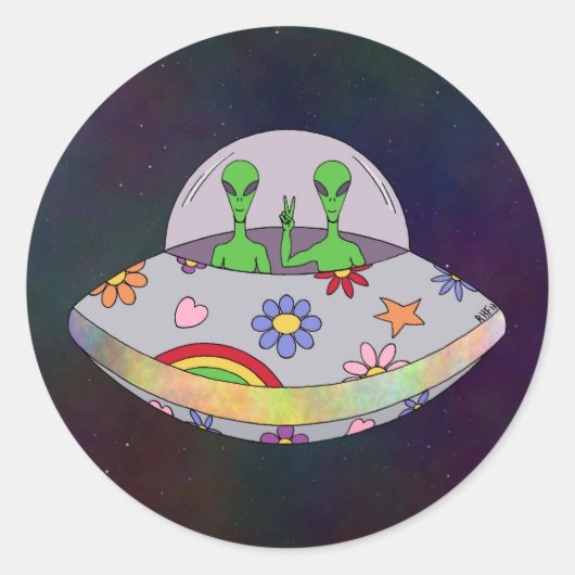 Ze komen in de Vrede UFO Ronde Sticker (Voorkant)