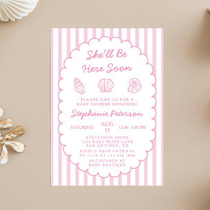 Ze komt hier snel zee schelp meisje baby shower kaart