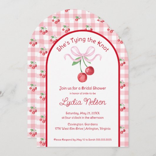 Ze Krijgt de Knoop Coquette Kers Bruiloft Kaart (Voorkant / Achterkant)