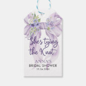 Ze Krijgt de Knoop Door Bruidsfeest Lilac Lint Cadeaulabel (Voorkant)