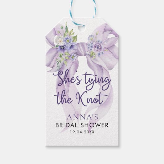 Ze Krijgt de Knoop Door Bruidsfeest Lilac Lint Cadeaulabel (Voorkant)