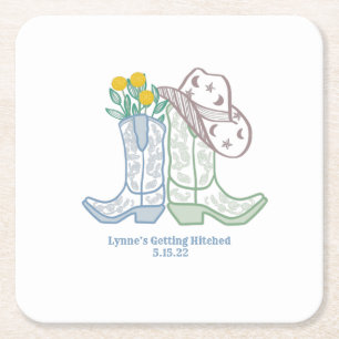 Ze krijgt Hitched Bachelorette Rodeo Cowgirl Vierkante Kartonnen Onderzetter