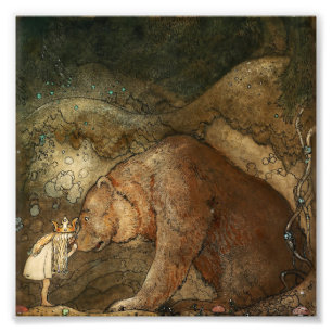 “Ze kuste de beer” door John Bauer Foto Afdruk
