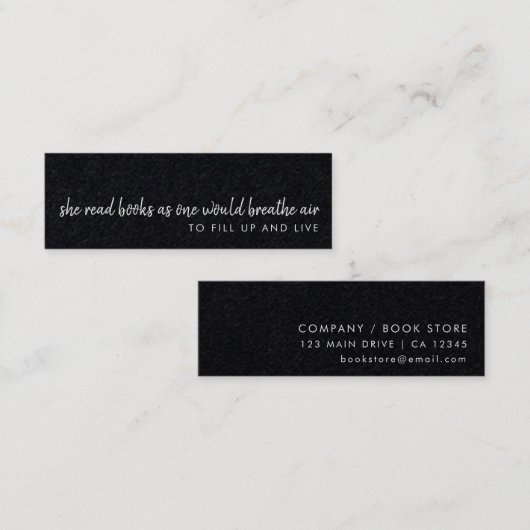 Ze leest boeken | Moderne zwarte mini Bladwijzer K Mini Visitekaartje (Voorkant / Achterkant)