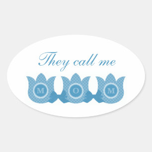 Ze noemen me mam Pset Tulips Oval Stickers (blauw)