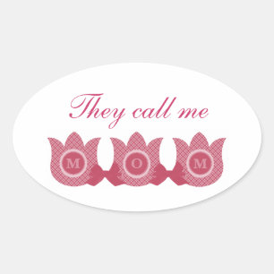Ze noemen me mam Pset Tulips Oval Stickers (roze)