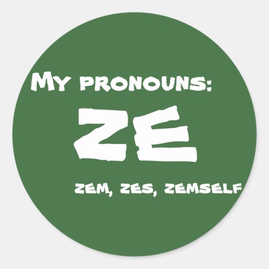 Ze of Custom Pronoun Ronde Sticker (Voorkant)