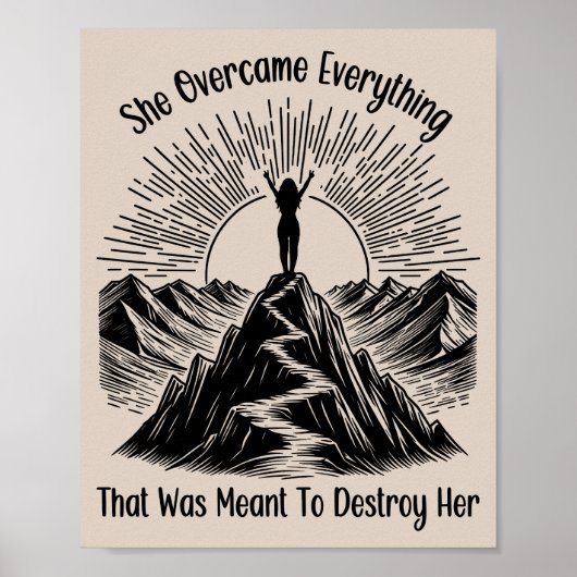 Ze overwon Mountain Line Art Women Empowerment Poster (Voorkant)