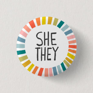 ZE Pronouns Rainbow Handgeschreven Pride Ronde Button 3,2 Cm