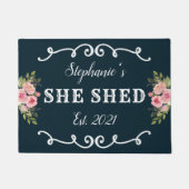 Ze schreef het Floral Year Vestigde Kute Navy Blue Deurmat (Voorkant)